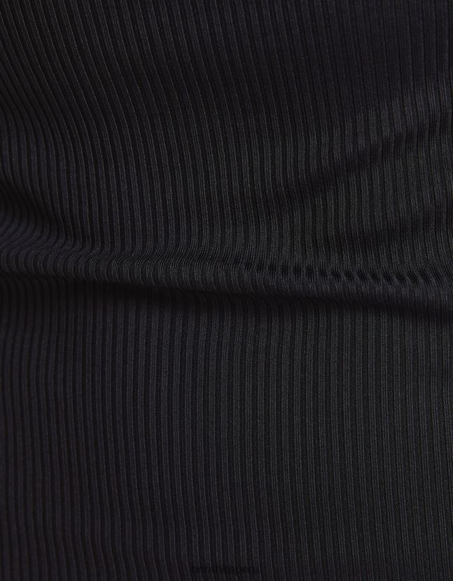negro Bershka mujer vestido midi de manga larga y escote asimétrico 806J6B258