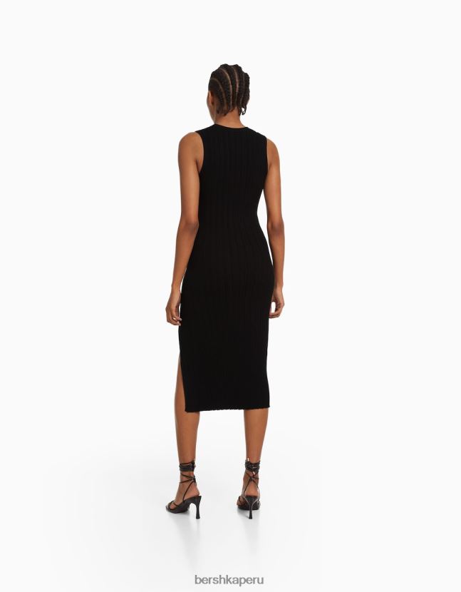 negro Bershka mujer vestido midi de punto sin mangas 806J6B221