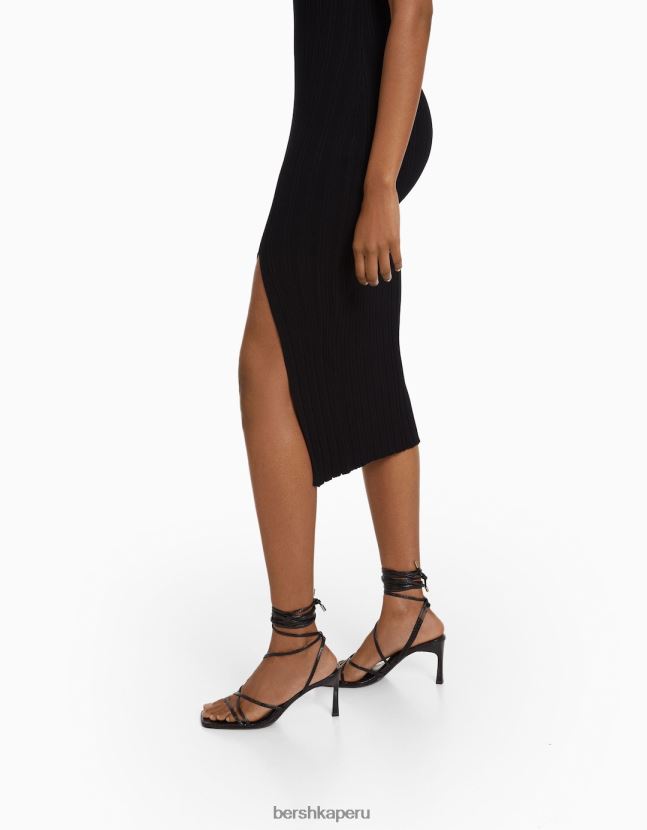 negro Bershka mujer vestido midi de punto sin mangas 806J6B221