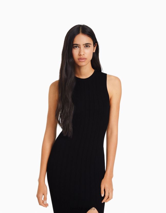 negro Bershka mujer vestido midi de punto sin mangas 806J6B974