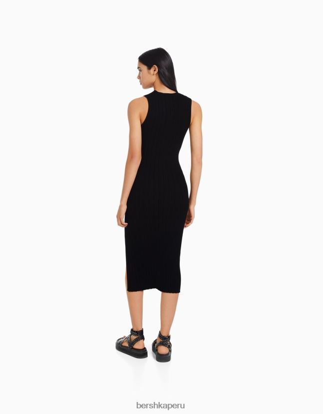 negro Bershka mujer vestido midi de punto sin mangas 806J6B974