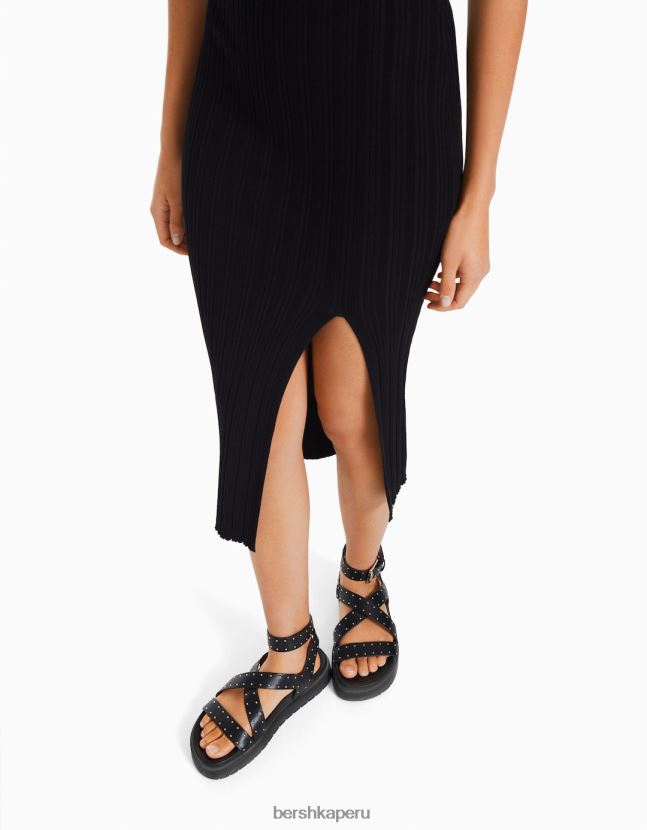 negro Bershka mujer vestido midi de punto sin mangas 806J6B974