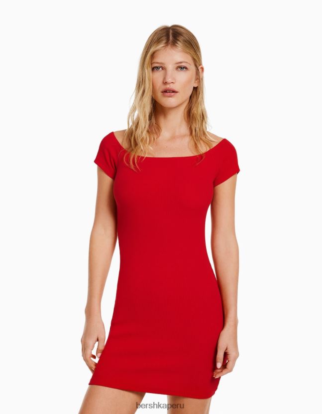 rojo Bershka mujer mini vestido de manga corta con hombros descubiertos 806J6B207