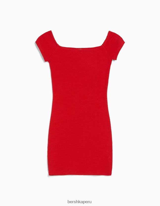 rojo Bershka mujer mini vestido de manga corta con hombros descubiertos 806J6B207