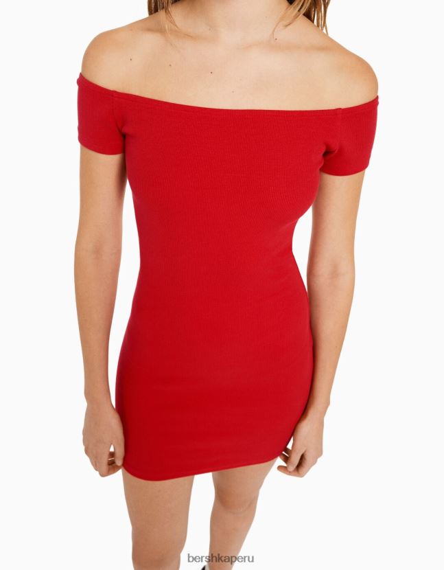 rojo Bershka mujer mini vestido de manga corta con hombros descubiertos 806J6B4068