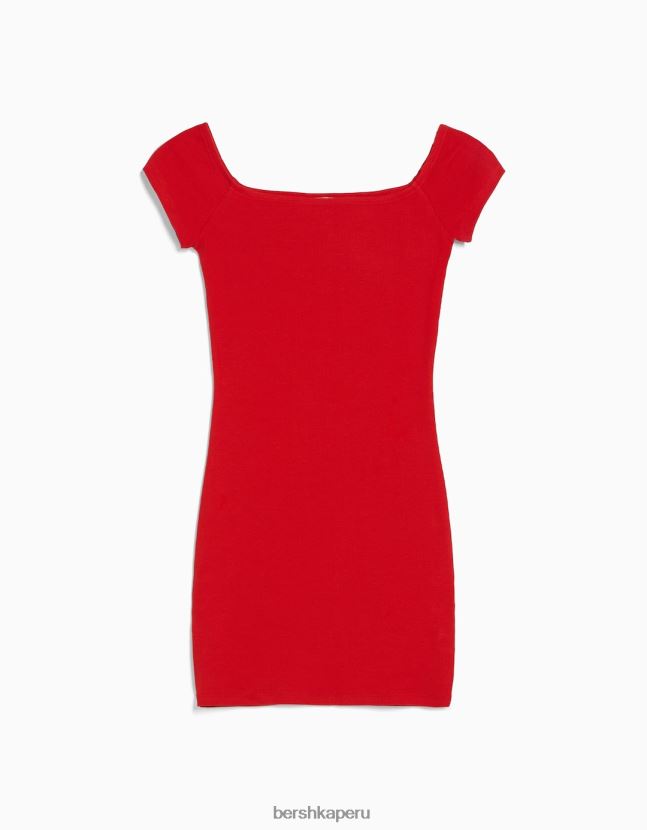 rojo Bershka mujer mini vestido de manga corta con hombros descubiertos 806J6B4068