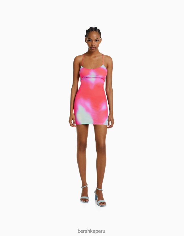rojo Bershka mujer mini vestido de tul estampado con tirantes 806J6B209