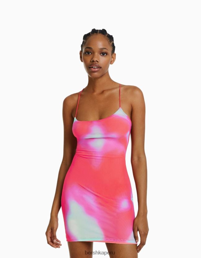rojo Bershka mujer mini vestido de tul estampado con tirantes 806J6B209