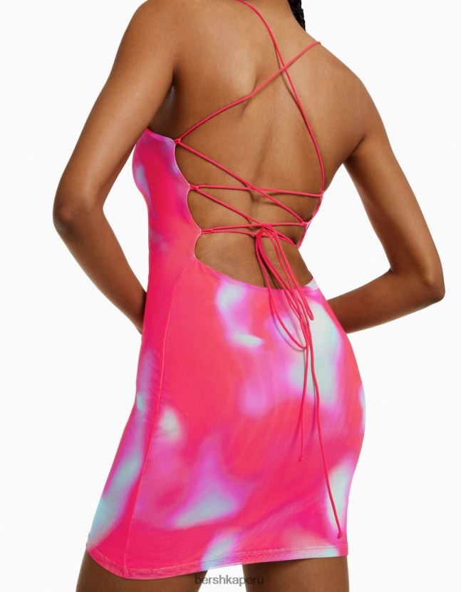rojo Bershka mujer mini vestido de tul estampado con tirantes 806J6B209