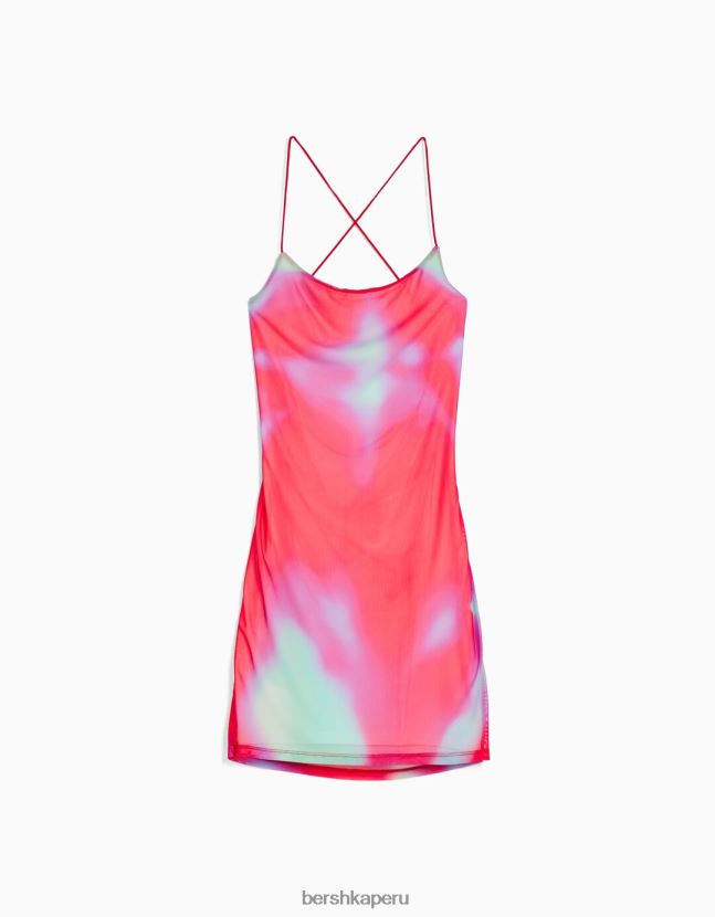 rojo Bershka mujer mini vestido de tul estampado con tirantes 806J6B209