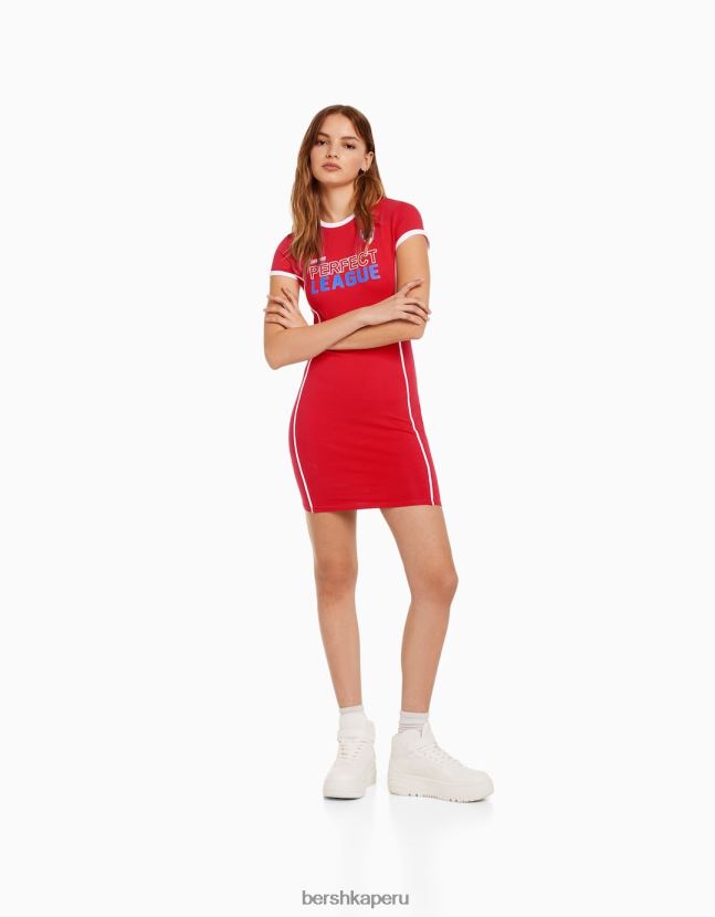 rojo Bershka mujer mini vestido estampado de manga corta 806J6B281