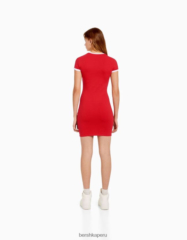 rojo Bershka mujer mini vestido estampado de manga corta 806J6B281