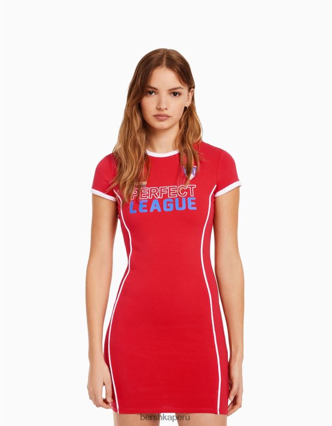 rojo Bershka mujer mini vestido estampado de manga corta 806J6B281