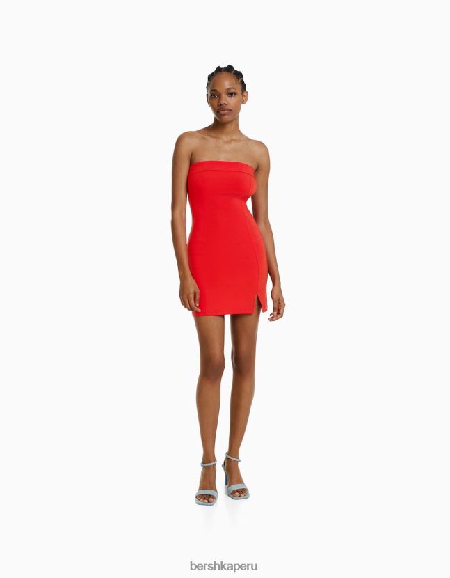 rojo Bershka mujer mini vestido estilo corsé con escote palabra de honor relax fit 806J6B199