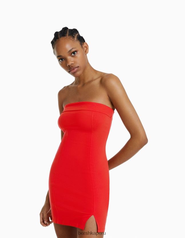 rojo Bershka mujer mini vestido estilo corsé con escote palabra de honor relax fit 806J6B199