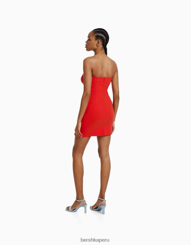 rojo Bershka mujer mini vestido estilo corsé con escote palabra de honor relax fit 806J6B199
