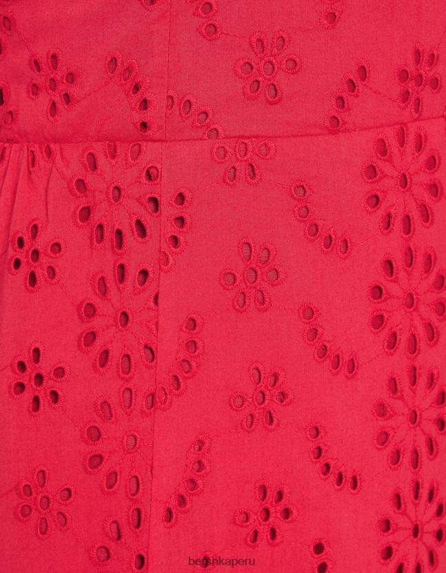rojo Bershka mujer minivestido con volantes y bordado suizo 806J6B116