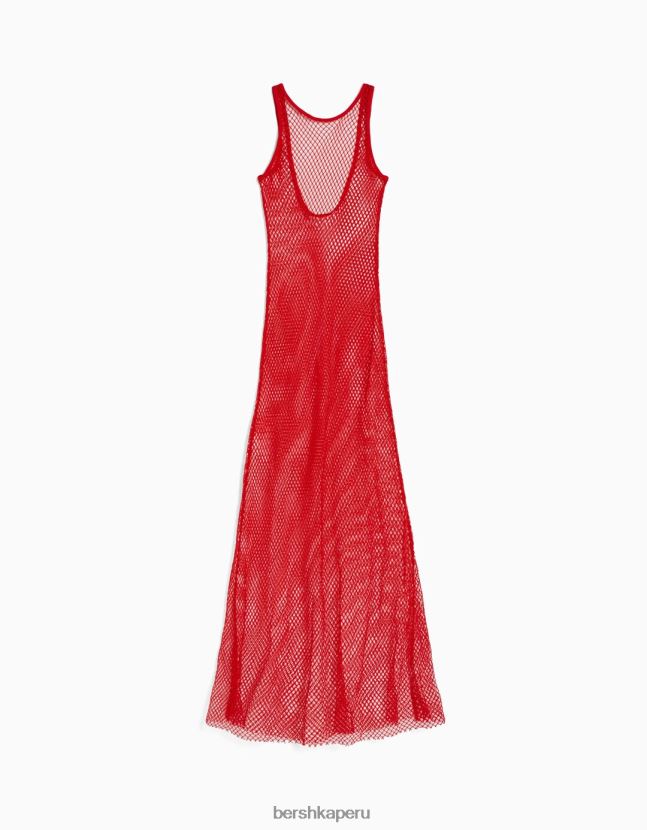 rojo Bershka mujer vestido largo de malla con tirantes 806J6B136
