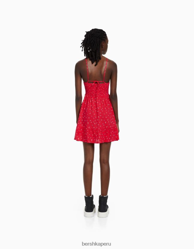 rojo Bershka mujer vestido mini estampado con cuello halter 806J6B271