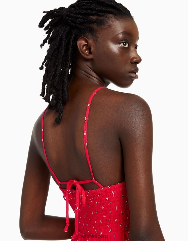 rojo Bershka mujer vestido mini estampado con cuello halter 806J6B271