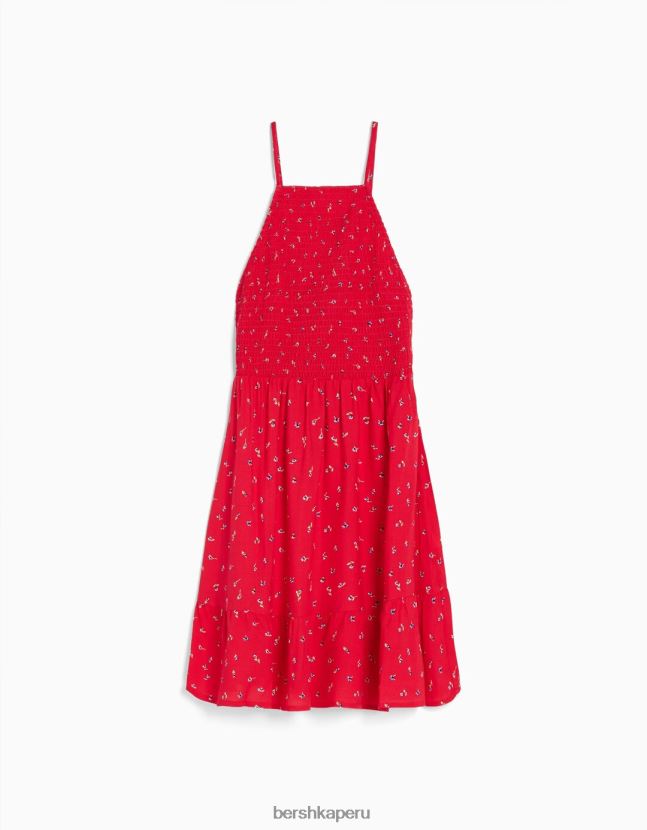 rojo Bershka mujer vestido mini estampado con cuello halter 806J6B271