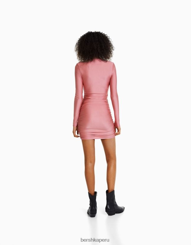 rosa Bershka mujer mini vestido de manga larga con tirantes cruzados 806J6B213