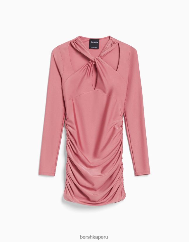 rosa Bershka mujer mini vestido de manga larga con tirantes cruzados 806J6B213