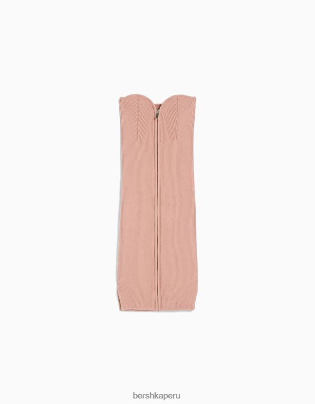 rosa Bershka mujer mini vestido de punto con cremallera y hombros descubiertos 806J6B175