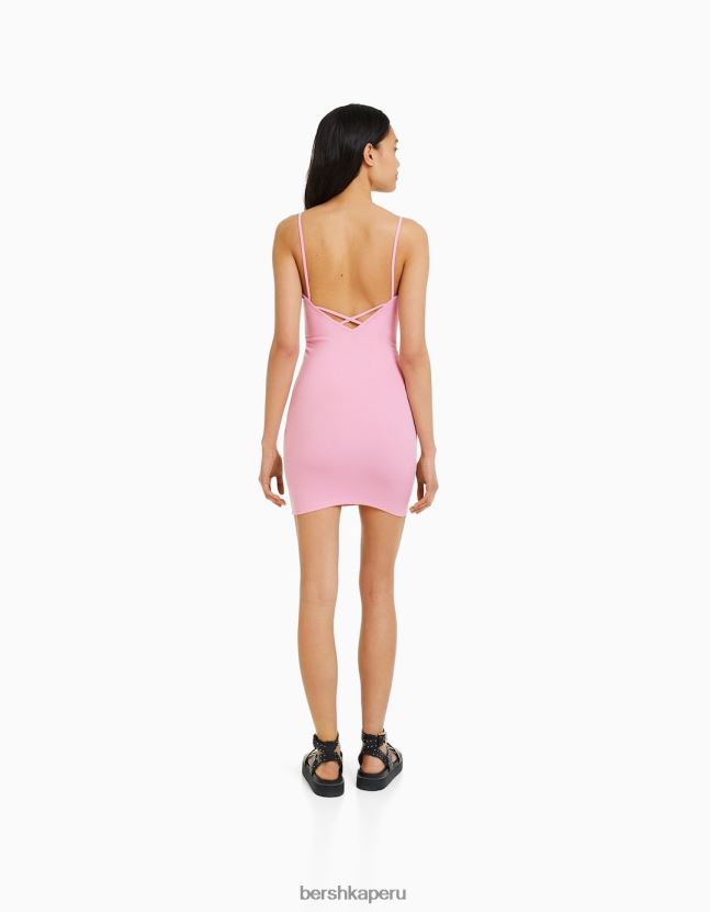 rosa Bershka mujer mini vestido de tiras con lado fruncido 806J6B150