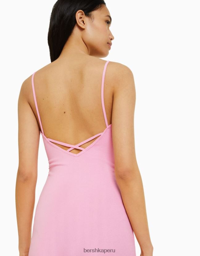 rosa Bershka mujer mini vestido de tiras con lado fruncido 806J6B154