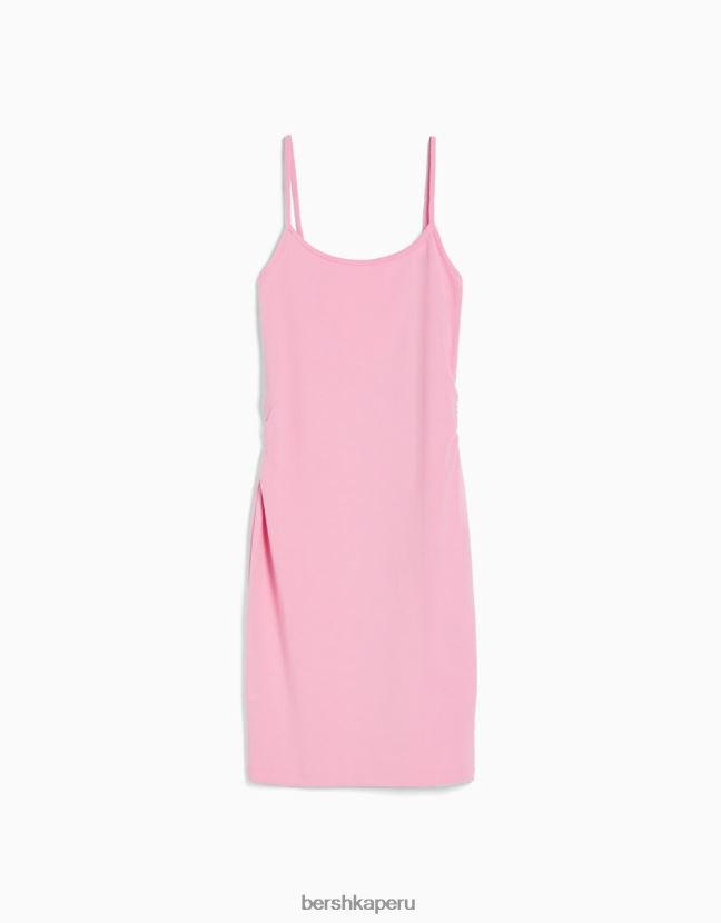 rosa Bershka mujer mini vestido de tiras con lado fruncido 806J6B154