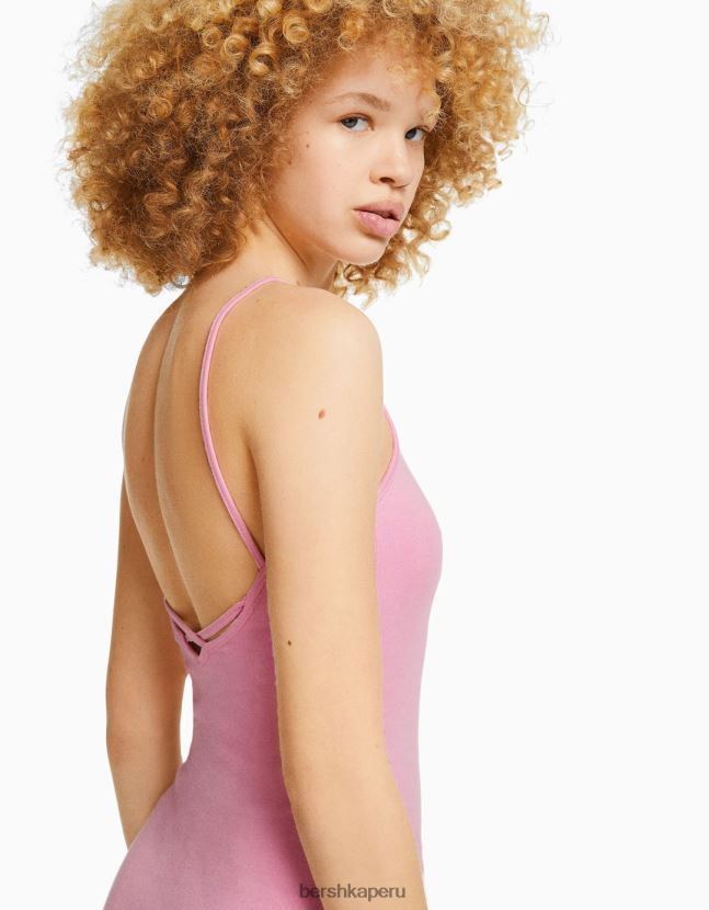rosa Bershka mujer mini vestido de tiras con lado fruncido 806J6B4072