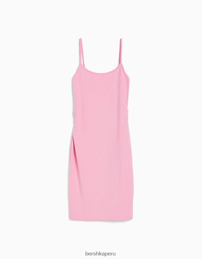 rosa Bershka mujer mini vestido de tiras con lado fruncido 806J6B4072