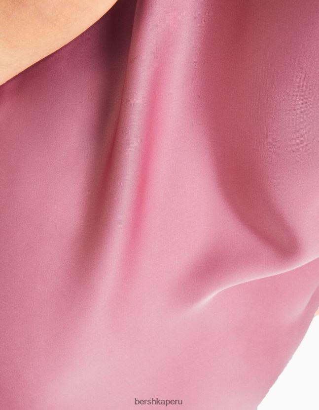 rosa Bershka mujer minivestido fluido de satén con tiras y frunces 806J6B67