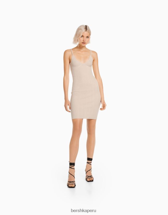 rosa Bershka mujer vestido corto con tiras 806J6B164