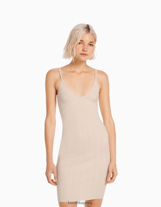 rosa Bershka mujer vestido corto con tiras 806J6B164