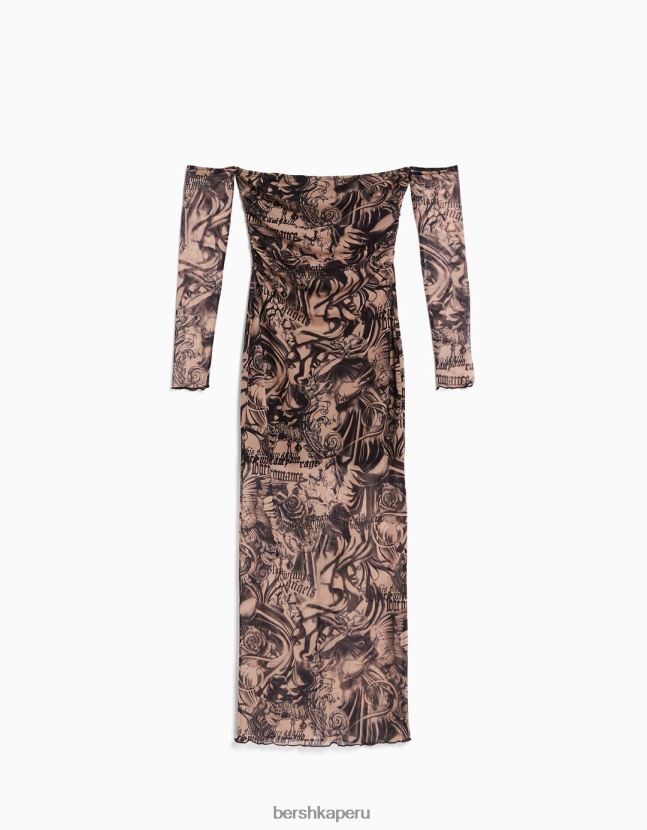 rosa Bershka mujer vestido largo de tirantes de tul 806J6B245