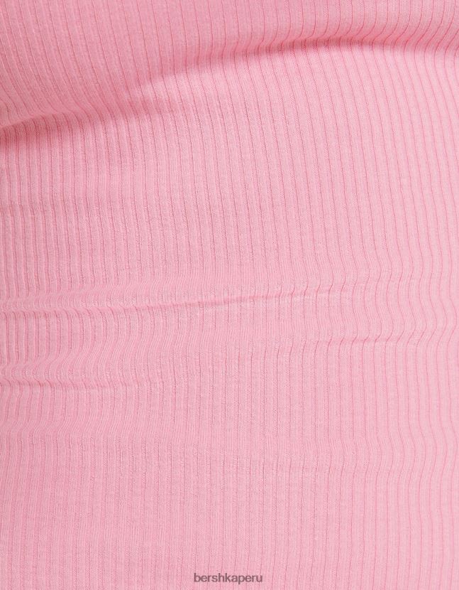 rosa Bershka mujer vestido midi de canalé sin mangas 806J6B7