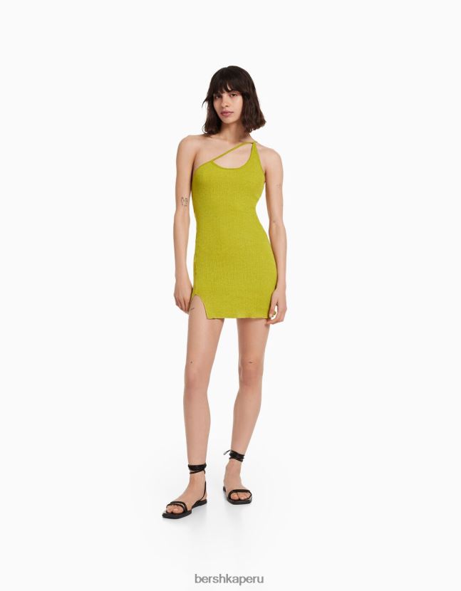 verde Bershka mujer mini vestido asimétrico texturizado con tirantes 806J6B176