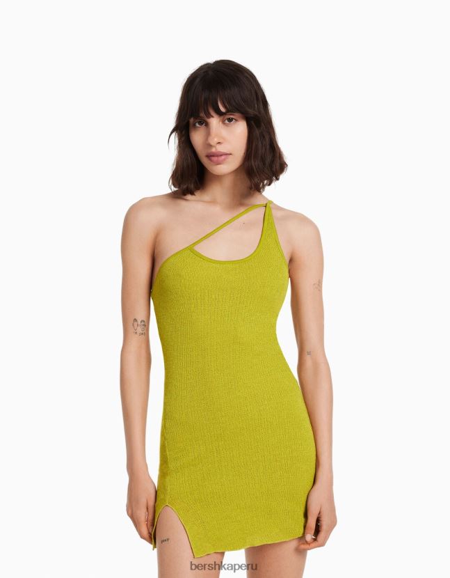 verde Bershka mujer mini vestido asimétrico texturizado con tirantes 806J6B176