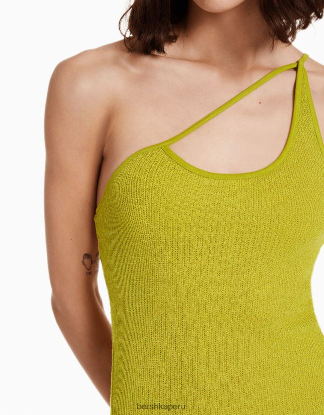 verde Bershka mujer mini vestido asimétrico texturizado con tirantes 806J6B176