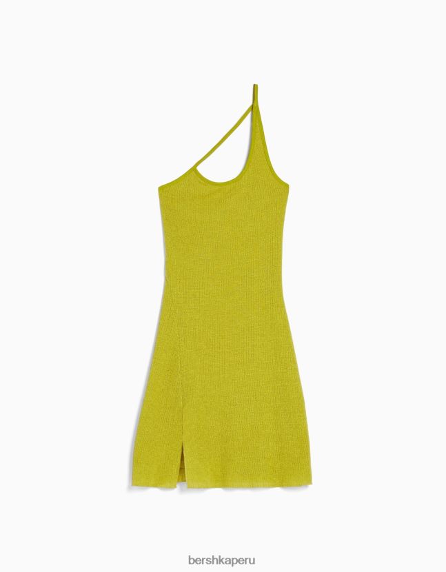 verde Bershka mujer mini vestido asimétrico texturizado con tirantes 806J6B176