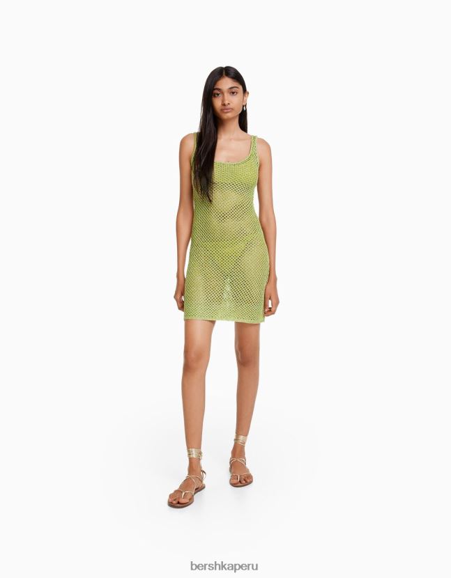 verde Bershka mujer vestido corto de malla con tiras brillantes 806J6B170