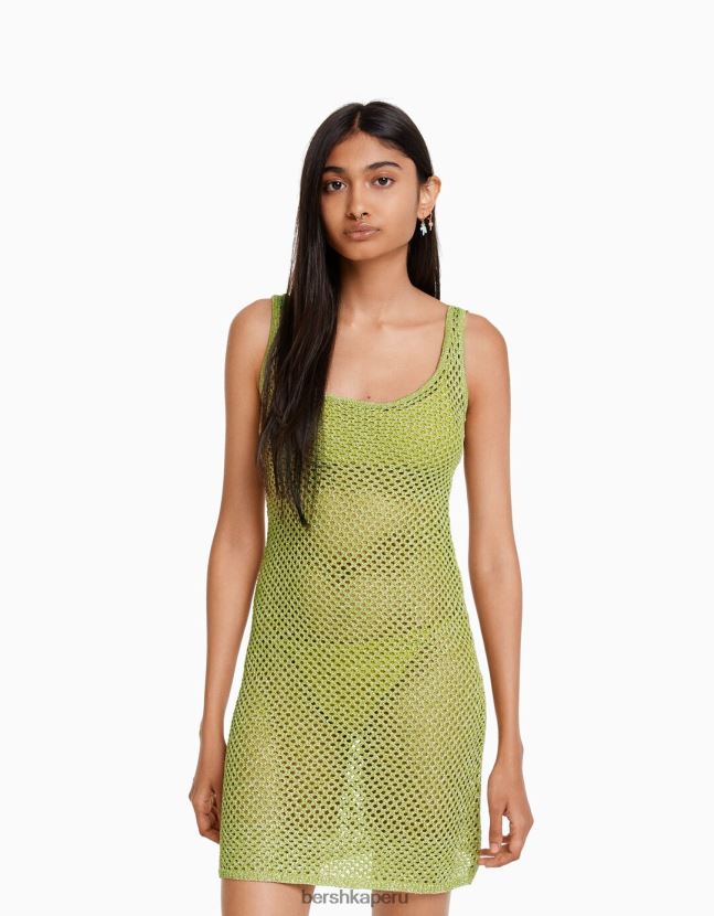verde Bershka mujer vestido corto de malla con tiras brillantes 806J6B170