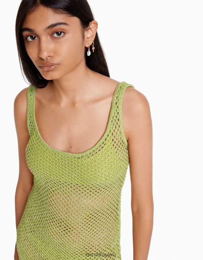 verde Bershka mujer vestido corto de malla con tiras brillantes 806J6B170