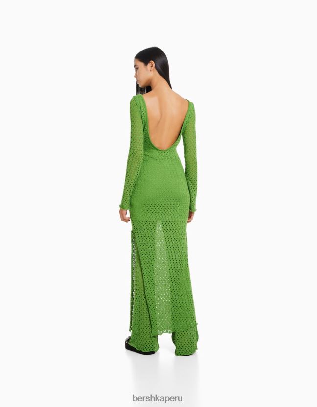verde Bershka mujer vestido largo de ganchillo con mangas largas 806J6B119