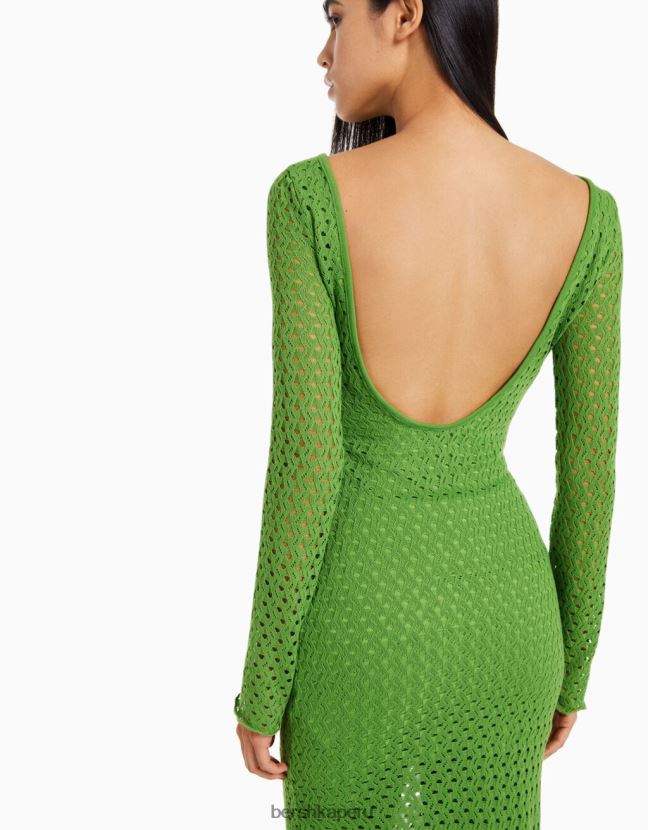 verde Bershka mujer vestido largo de ganchillo con mangas largas 806J6B119