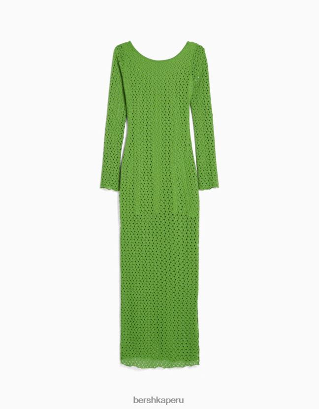 verde Bershka mujer vestido largo de ganchillo con mangas largas 806J6B119