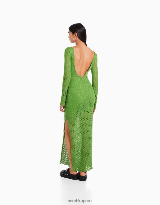 verde Bershka mujer vestido largo de ganchillo con mangas largas 806J6B965