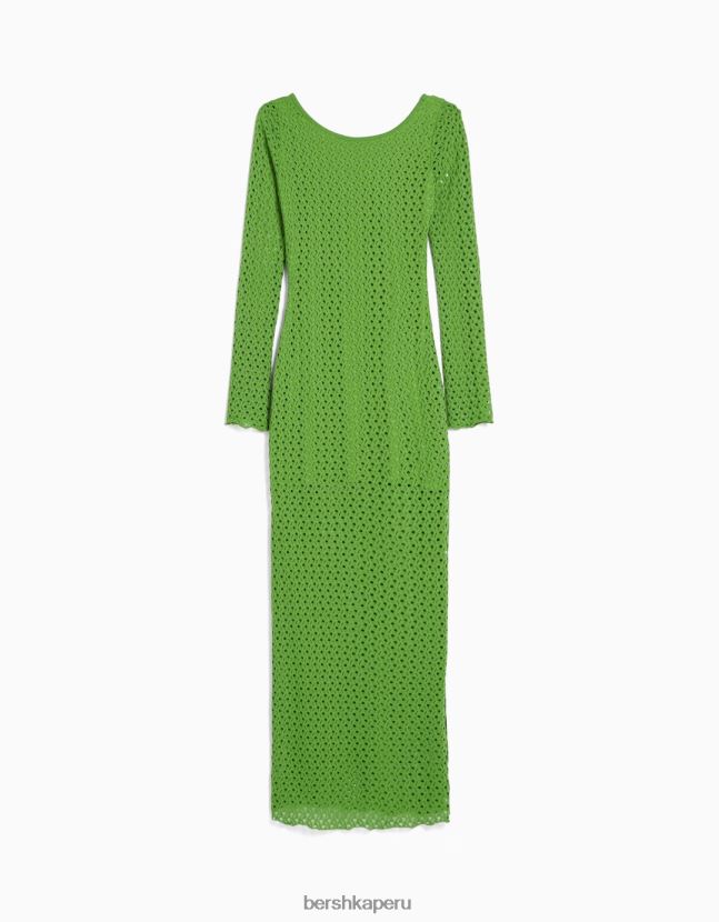 verde Bershka mujer vestido largo de ganchillo con mangas largas 806J6B965